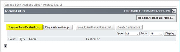 Select Register New Destination